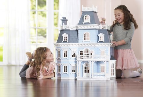 Kids will be ready to move right into this classic Victorian Dollhouse from FAO Schwarz! Visit FAO.com for more details. 767 Fifth Avenue, at 58th St., 212.644.9400 Blue Victorian House, Blue Dollhouse, Wooden Dolls House Furniture, Adairs Kids, Dollhouse Miniatures Kitchen, Fao Schwarz, Victorian Dollhouse, Victorian Dolls, Wooden Dollhouse