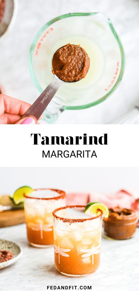 These tamarind margaritas are perfectly sweet and tangy, and a refreshing twist on the classic margarita! Tamarindo Margarita Recipe, Tamarind Paste Recipes, Tamarind Margarita, Classic Tequila Cocktails, Tamarind Recipes, Fed And Fit, Chili Salt, Chili Mango, Fit Recipes