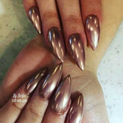 Chrome Nails Dnd Gel, Chrome Dip Powder Nails, Dark Chrome Nails, Chocolate Chrome Nails, Brown Chrome Nails, Brown Chrome, Nail Therapy, Ombre Acrylic, Copper Nails