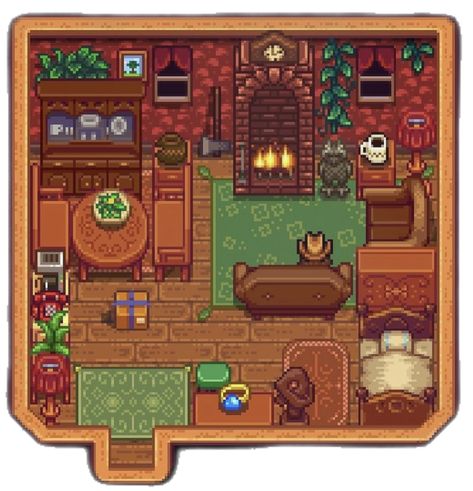 Stardew Valley Cabin Layout, Stardew Valley Cabin Design, Stardew Valley Cabin, Stardew Valley Bedroom Design, Stardew Valley House Interior, Stardew Layout, Stardew Farms, Stardew Valley Layout, Stardew Valley Farms