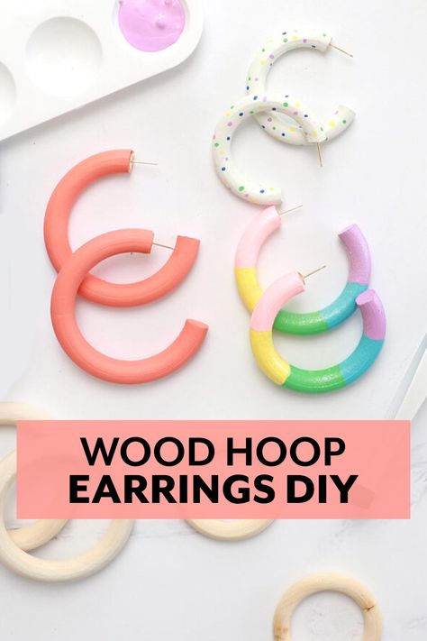 Diy Hoop Earrings, Hoop Earrings Tutorial, Hoop Earrings Diy, Wood Hoop Earrings, Thick Hoop Earrings, Earrings Tutorial, Diy Jewelry Tutorials, Diy Wrap, Earring Making