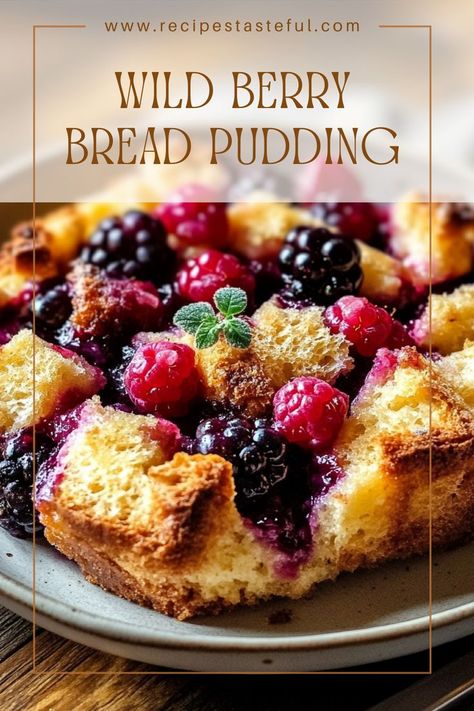 This delightful Wild Berry Bread Pudding is a warm and comforting dessert that features layers of stale bread soaked in a creamy custard, mixed with fresh berries, and enhanced with a hint of orange. It's perfect for brunch or as a sweet ending to any meal! Berry Bread Pudding, Berry Bread, Orange Sauce, Stale Bread, Wild Berry, Fresh Berries, Bread Pudding, Custard, Breakfast Recipes