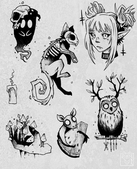 Line Tattoo Ideas, Tattoo Practice, Goth Tattoo, Witch Tattoo, Creepy Tattoos, Spooky Tattoos, Line Tattoo, Halloween Tattoos, Tattoo Flash Art