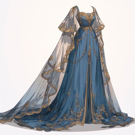 Royalty Fantasy Outfits, Fantasy Dresses Art, Fantasy Gown Art, Blue Fantasy Gown, Moon Princess Dress, Acotar Dress, Priestess Outfit, Blue Fantasy Dress, Fantasy Dress Art