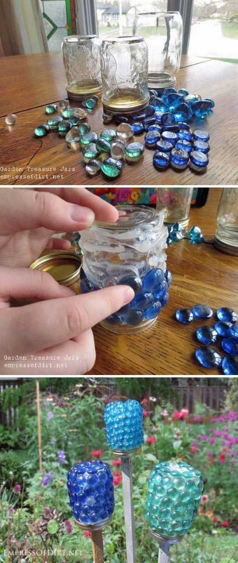 Taman Diy, Mason Jar Luminaries, Hantverk Diy, Jardim Diy, Diy Jar Crafts, Outdoor Crafts, Glass Garden Art, Garden Art Sculptures Diy, Garden Deco