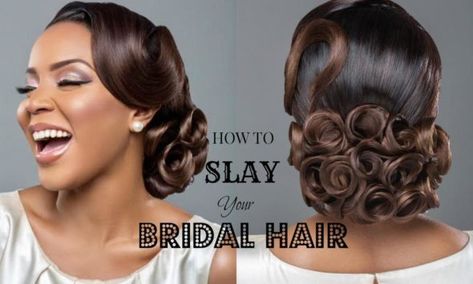 Learn how to Slay your Bridal Hair! Watch how Wedding Planner Wura Manola Weave Wedding Hairstyles, Hair Rhinestone, Side Bun Hairstyles, Brazilian Weave, Black Wedding Hairstyles, Natural Hair Bride, Easy Updo Hairstyles, Easy Bun Hairstyles, Bridal Hair Inspiration