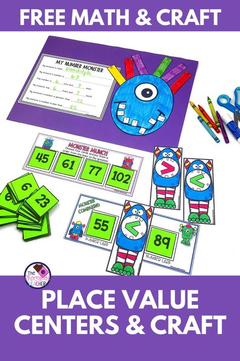 Are you looking for some fun number sense activities to use with your first grade students? Working on place value and comparing numbers is an important part of building those number sense skills. Check out this blog post with free activities to use to teach place value, ordering numbers, and comparing numbers. You can receive the free monster craft and place value centers when you sign up to receive my email. These are great for first & second grade math activities. Click to read the blog now! Comparing Numbers Activities, Monster Math Activities, Place Value Centers, Teach Place Value, First Grade Crafts, Numbers Activities, Classroom Elementary, Place Value Activities, Number Sense Activities