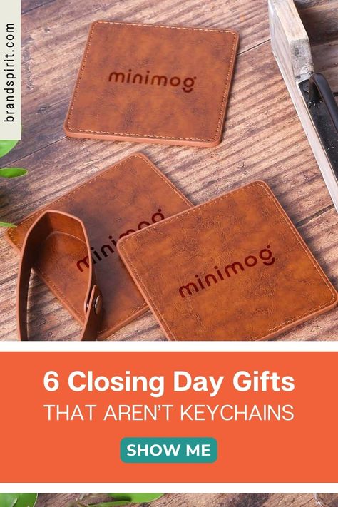 Custom closing day gifts don’t have to break the budget. What they do need to be are tasteful, thoughtful, and practical. When you hand buyers their house keys with your own branded keychain, it’s essential to go that extra mile and give them something that’ll remind them of the fantastic service you’ve provided. Here are personalized closing gift ideas for realtors to give to new homeowners. Closing Gift Ideas, Closing Day, Marketing Gift, Branded Items, Promotional Giveaways, Realtor Closing Gifts, Closing Gift, House Keys, Promotional Products Marketing