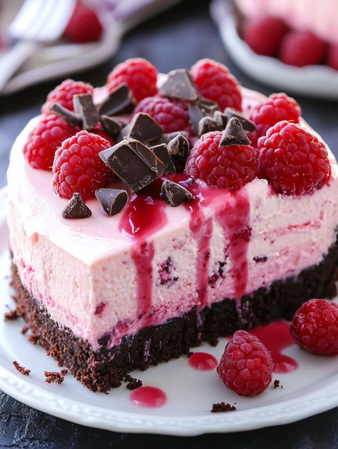 Summer Cheesecake Recipes, Pink Cheesecake, Summer Cheesecake, Cheesecake Ingredients, Cheesecake Mousse, Fresh Raspberries, Raspberry Cheesecake, Cookie Crumbs, Raspberry Jam