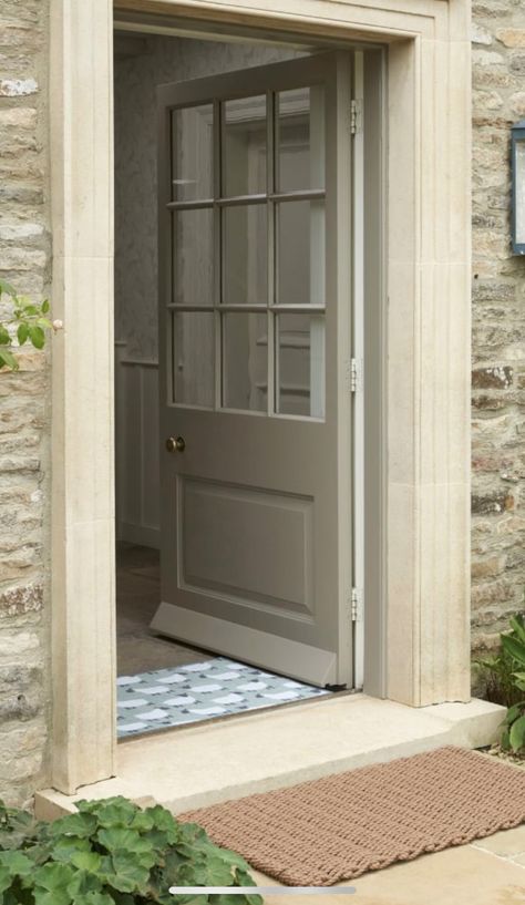 Front Door Country House, Cottage Doors Exterior Entrance, Cotswold Front Door, Country House Front Door, Stone Around Front Door, Beige Front Door, Front Door Surround, Back Door Ideas, Country Entrance