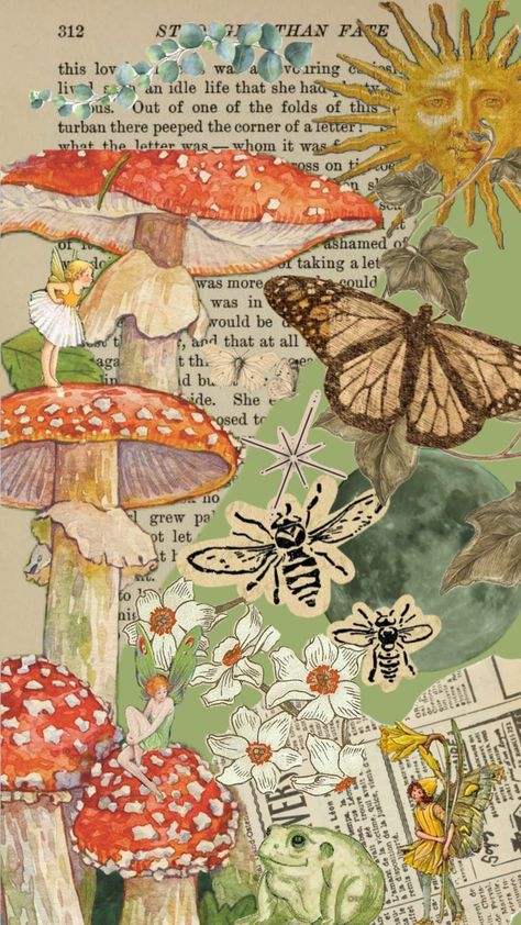 Fairy Garden Art, Cottage Core Art, Mushroom Wallpaper, Scrapbook Printing, Cocoppa Wallpaper, Collage Scrapbook, Drawing Wallpaper, Magic Aesthetic, Hippie Wallpaper