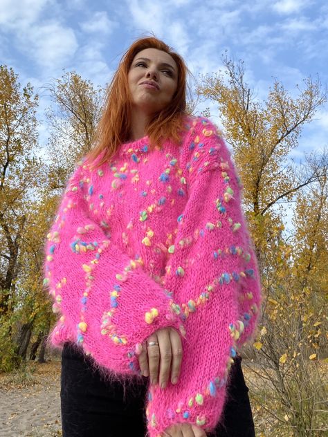 Handmade Neon pink mohair sweater | Grailed Neon Sweater Outfit, Neon Pink Sweater, Neon Sweater, Crochet Dreams, Cute Shoes Heels, Oversize Pullover, Sweater Cropped, Sweater Outfit, Sweater Crop