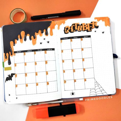 Calender Aesthetic October, October Design Ideas, October Calendar Doodles, October Book Journal, October Spread Bullet Journal, October Monthly Spread Bullet Journal, October Journal Spread, October Bujo Ideas, October Planner Ideas