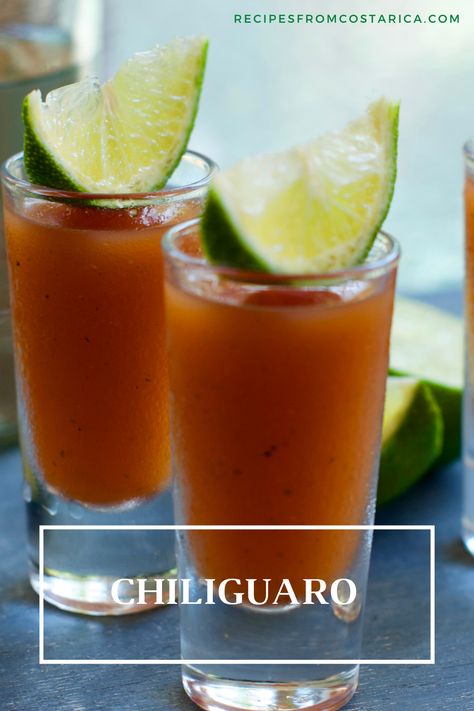 Chiliguaro shots have a nice kick while feeling pretty refreshing and yummy all at once, because of that, it is pretty easy to drink not just one but a few.  It is very similar to a bloody mary. Costa Rican Food, Best Chili, Mexican Drinks, Boozy Drinks, Afternoon Tea Parties, Feeling Pretty, Cuban Recipes, Sweet Drinks, Costa Rican