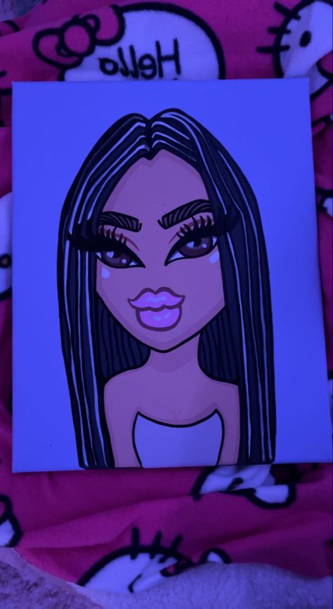 Brats Painting, Bratz Painting, Bratz Dolls Paintings, Bratz Paintings Canvas, Angel Wings Drawing, Hello Kitty Merchandise, Wings Drawing, Psychadelic Art, Hippie Painting