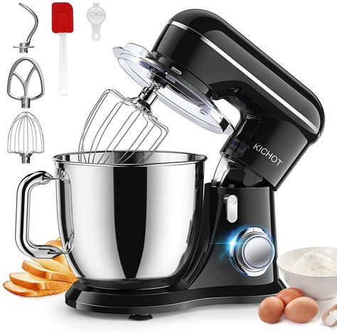 Stand Mixer, KICHOT 10+P Speed 4.8 Qt. Household Stand Mixers, Tilt-Head Dough Mxier with Dough Hook, Beater, Wire Whisk & Splash Guard Attachments for Baking, Cake, Cookie, Kneading, SM-1533 Wire Whisk, Electric Foods, Head Stand, Stainless Steel Bowl, Kitchen Helper, Electric Mixer, Kitchen Mixer, Stand Mixer, Kitchen Aid Mixer