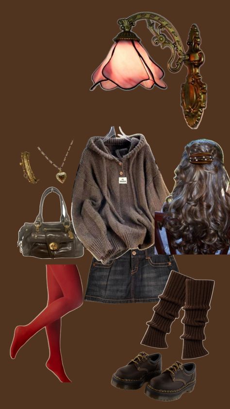 brown outfit🍁 Girly Brown Outfits, Grey And Brown Outfit, Brown Concert Outfit, Chocolate Outfit, Brown Grunge, Witchy Outfits, Brown Outfits, Thrift Inspo, Fall Inspo