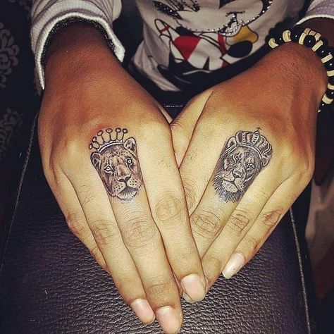 Couples Hand Tattoos, Lion Tattoo On Finger, Cute Couple Tattoos, Relationship Tattoos, Finger Tattoo For Women, Couple Tattoos Unique, Cute Hand Tattoos, Ring Finger Tattoos, Couples Tattoo Designs