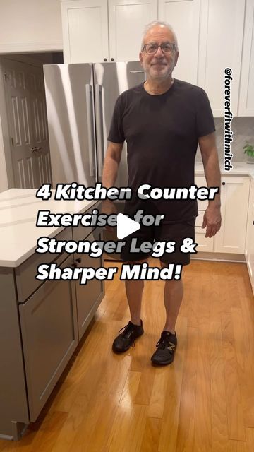 Mitch | 71 y/o Senior Fitness Trainer on Instagram: "Strengthening your lower body is essential for older adults. 

Not only does it improve balance and reduce the risk of falls, but building more muscle mass in your legs can also boost blood circulation all the way up to your heart and brain! 

Here are 4 easy kitchen counter exercises that will help you build leg strength, enhance stability and support better overall health.

1️⃣ Counter Mountain Climbers: 60 seconds x 3 sets.
Benefit: Strengthens your legs, core, and hips, while improving cardiovascular fitness and coordination.

2️⃣ Counter Squats with Calf Raises: 12 reps x 3 sets.
Benefit: Strengthens quads, hamstrings, and calves, promoting better stability and walking endurance.

3️⃣ Counter Side Leg Lifts: 15 reps per leg x 3 sets Kitchen Exercises, Side Leg Lifts, 2 Week Workout, Counter Side, Easy Workouts For Beginners, Cardiovascular Fitness, Strong Legs, Calf Raises, Mountain Climbers