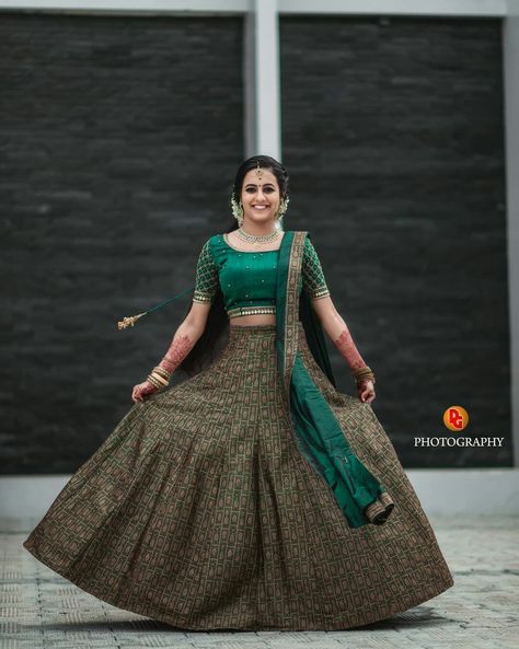 Hindu Engagement Dress Kerala, Davani Designs, Kerala Engagement Dress, Lehenga Designs Latest, Gown Dress Party Wear, Onam Outfits, Traditional Lehenga, Best Indian Wedding Dresses