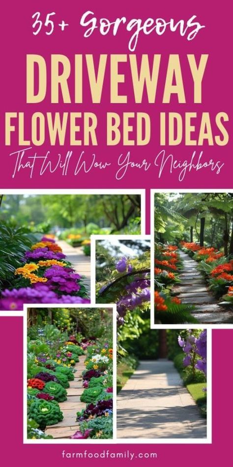 25 Vibrant Driveway Flower Bed Ideas That Add Instant Charm 55 Plants Next To Driveway, Driveway Plants Ideas, Landscaping Around Driveway, Driveway Flower Bed Ideas, Driveway Flower Bed, Driveway Entry Landscaping, Entry Landscaping, Driveway Entrance, Driveway Landscaping