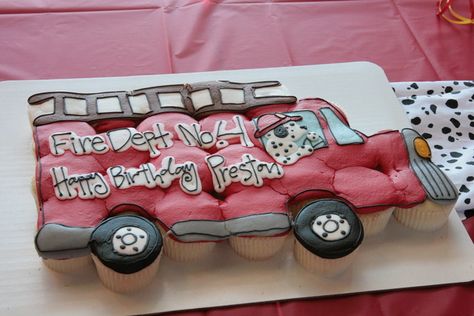 Photo 1 of 11: Fireman / Birthday "Preston's Smokin' Birthday" Fire Truck Cupcakes, Birthday Fireman, Decorative Cupcakes, Fireman Birthday Party, Truck Cupcakes, Firetruck Cake, Pull Apart Cupcake Cake, Pull Apart Cake, Firetruck Birthday Party