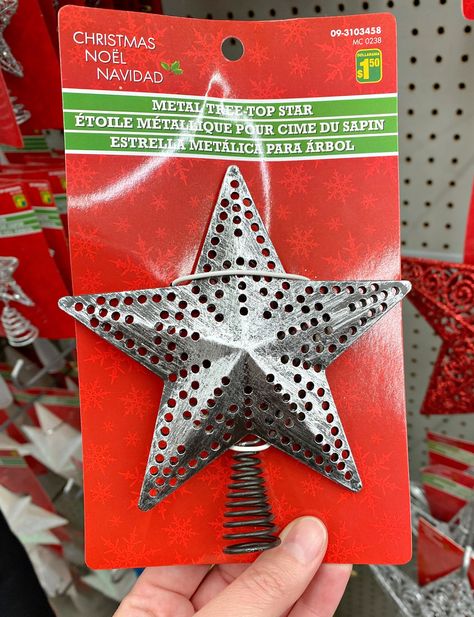 Dollar Store Tree Topper Hack Homemade Christmas Star Tree Topper, Xmas Tree Star Topper Diy, Diy Star Topper Christmas Tree, Outdoor Christmas Tree Toppers, Rustic Star Tree Topper, Making A Christmas Tree Topper, Boho Christmas Tree Topper Ideas, Simple Tree Toppers, Homemade Tree Topper Diy