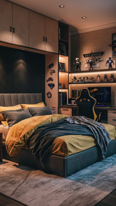 Headquarters Blue Boy Bedroom Ideas, Room For Boys Teenager, Room Ideas Boys Teen, Teenage Bedroom Ideas Boy, Teenager Boy Room Ideas, Cozy Gamer Bedroom, Teen Boy Room Aesthetic, Boys Room Ideas Teenagers Teen Bedroom, Boy Teenager Bedroom Ideas