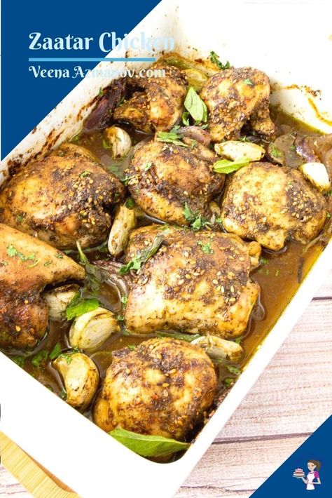 A classic Middle Easter Chicken Recipe with Za'atar Spice Mix. It takes 5 minutes to prepare the marinade and 45 minutes to bake the chicken One Pot Chicken Meals, Za'atar Recipe, Zaatar Chicken, Chicken Breast Pasta, Zaatar Spice, Ginger And Lemon, Za Atar, Chicken Thigh Recipes Baked, Easy Baked Chicken