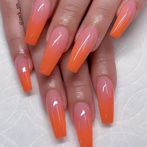 @ashnicole0594 Nails With Orange, Orange Ombre Nails, Orange Nail Art, Ombre Gel Nails, Black Halloween Nails, Orange Nail Designs, Press On Nails Long, Ombré Nails, Nail Art Ombre