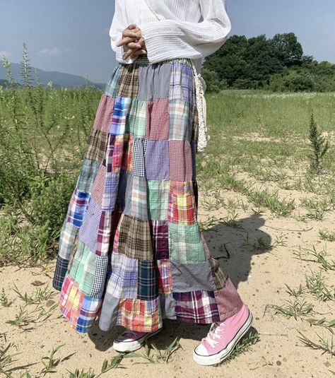 Cotton Long Skirt With Patchwork, Patchwork Skirt Pattern, Vintage Long Skirt With Patchwork, Quilt Skirt, Vintage Patchwork Tiered Skirt, Hippie Patchwork Cotton Skirt, Non-stretch Patchwork Long Skirt, Sick Clothes, Quilted Skirt