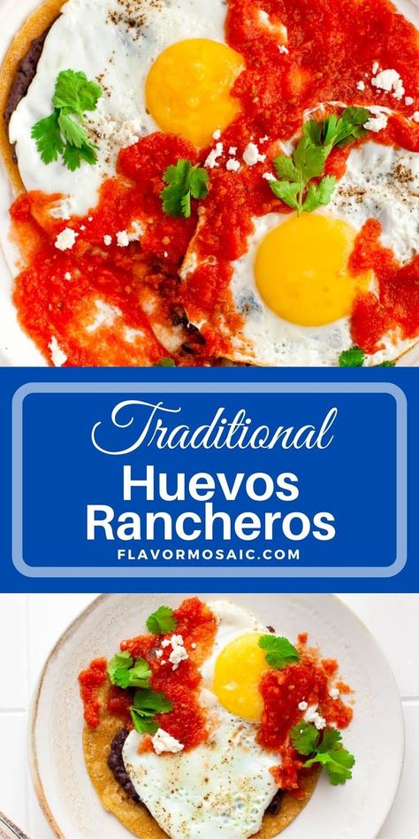 These easy Huevos Rancheros, with eggs, refried beans, corn tortillas, and a tomato-based Huevos Rancheros Sauce, make a traditional Mexican breakfast that is perfect for a weekend brunch. Huevos Rancheros Sauce, Rancheros Sauce, Easy Huevos Rancheros, Traditional Mexican Breakfast, Huevos Rancheros Recipe, Easy Breakfast Smoothies, Healthy Mexican Recipes, Mexican Side Dishes, Mexican Breakfast