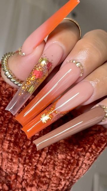 November Nails Long Square, Fall Nails 2023 Trends Coffin, Fall Clear Nail Designs, Thanksgiving Nail Designs Fall Long, Fall Nails 2023 Long Square, Fall Nails Ideas Acrylic Autumn, Fall Nails Extra, Long Fall Nail Designs, Long Nail Designs Fall