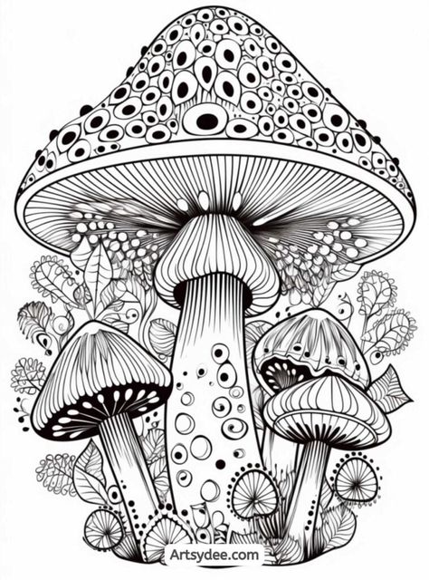 Mushroom Flower Drawing, Mushroom Sketch Doodles, Doodle Art Mushroom, Fairy Drawing Sketches, Zentangle Mushrooms, Mushroom Art Drawing, Fairy Drawing Ideas, Easy Mushroom Drawing, Mushroom Drawing Ideas