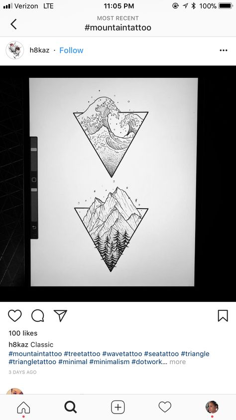 Triangle Waves Tattoo, Beach And Mountain Couple Tattoo, Mountain Sibling Tattoo, Mountain And Sea Couples Tattoo, Beach And Mountain Best Friend Tattoo, Geometric Beach Tattoo Design, Beach And Mountain Matching Tattoo, Wave Tattoo Geometric, Beach Triangle Tattoo