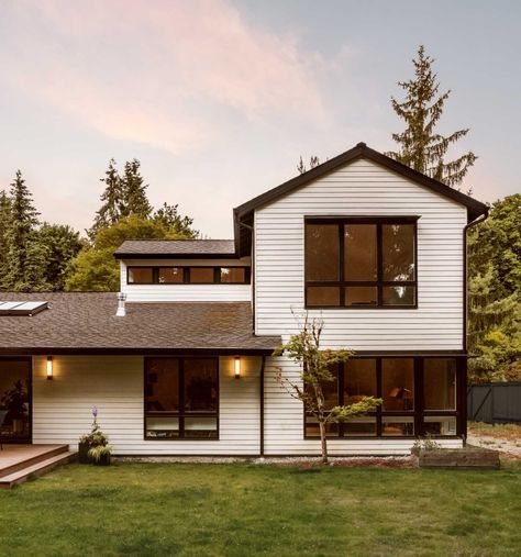 Before & After - A 1970s Home Received A Contemporary Renovation 2nd Floor Addition, Contemporary Renovation, Renovation Exterior, House Before And After, 1970s Home, Simple House Plans, Fire Pit Area, Pop Top, Wood Deck