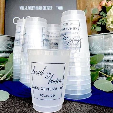 Custom Wedding Cups Cups for Weddings 16oz Cups Last Name Cup Reusable Cup Frosted Cup Cups for Parties Wedding Cups Frosted Cups by SipHipHooray Wedding Cup Favor Ideas, Plastic Cups For Wedding, Custom Wedding Cups Favors, Custom Wedding Cups, Customized Plastic Wedding Cups, Frosted Wedding Cups, Wedding Plastic Cups, Frosted Cup, Reusable Cups