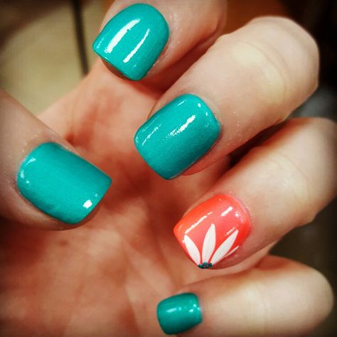 Red And Turquoise Nails, Turquoise And Coral Nails, Coral And Teal Nails, Teal And Orange Nails, Navy Nails, Teal Nails, Turquoise Nails, Coral Nails, Teal Coral