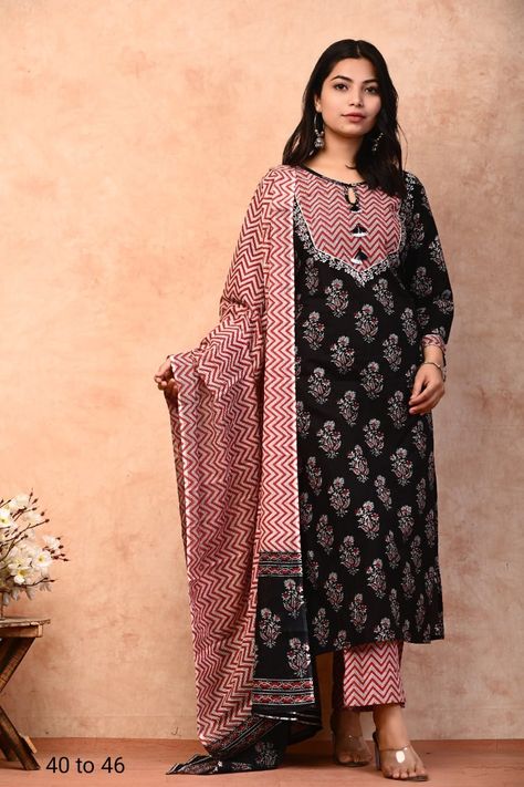 Bagh Print Suits Design Latest, Cotton Block Print Suit Designs, Block Print Suits Designs, Neck Designs For Printed Suits, Bagh Print Suits Design, Cotton Suits Design Latest, Block Print Suits, Suits For Women Indian, Printed Kurti Designs