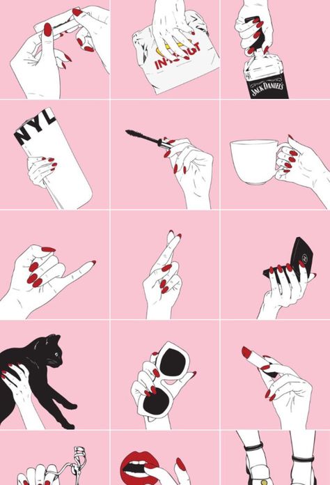 Evvi Art, Nail Logo, Pastel Grunge, Red Nail Polish, Red Nail, Hand Art, Pink Lips, Pink Background, 그림 그리기