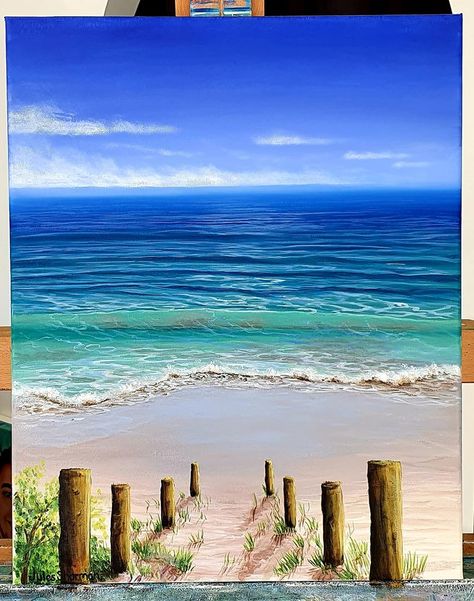 Painted Ocean Scenes, Seaside Paintings Beaches, Beach Shore Painting, How To Paint Sand With Acrylic, Beach Scenes Painting, Ocean Painting Acrylic Beach Scenes, Sea Shore Drawing, Seascape Paintings Beach Scenes, Beachscape Painting