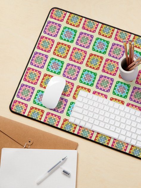 "Boho Crochet Granny Squares Drawing No.2 On Cream" Mouse Pad for Sale by QuestingPixel | Redbubble Squares Drawing, Crochet Granny Squares, Mouse Pad Design, Boho Crochet, Granny Squares, Crochet Granny, Office Accessories, 2 On, A Mouse