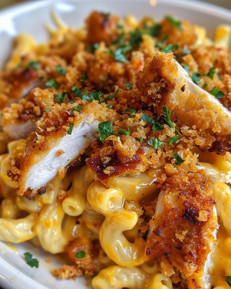 CRACK CHICKEN MACARONI AND CHEESE 🧀🍗 Ingredients: 1 lb elbow macaroni 1.5 lbs boneless, skinless chicken breasts 1 packet (1 oz) dry ranch dressing mix 1 teaspoon garlic powder 1 teaspoon onion powder 8 oz cream cheese, softened 2 cups shredded cheddar cheese 1 cup shredded mozzarella cheese 1/2 cup cooked bacon, crumbled 2 cups milk 1/2 cup chicken broth 2 tablespoons butter 1/4 cup all-purpose flour Salt and pepper, to taste Chopped fresh parsley, for garnish (optional) Directions: Step... Chicken Macaroni And Cheese, Cooking Soul Food, Chicken Macaroni, Dry Ranch Dressing Mix, Dry Ranch Dressing, Soul Food Dinner, Ranch Dressing Mix, Pasta Dinner Recipes, Elbow Macaroni