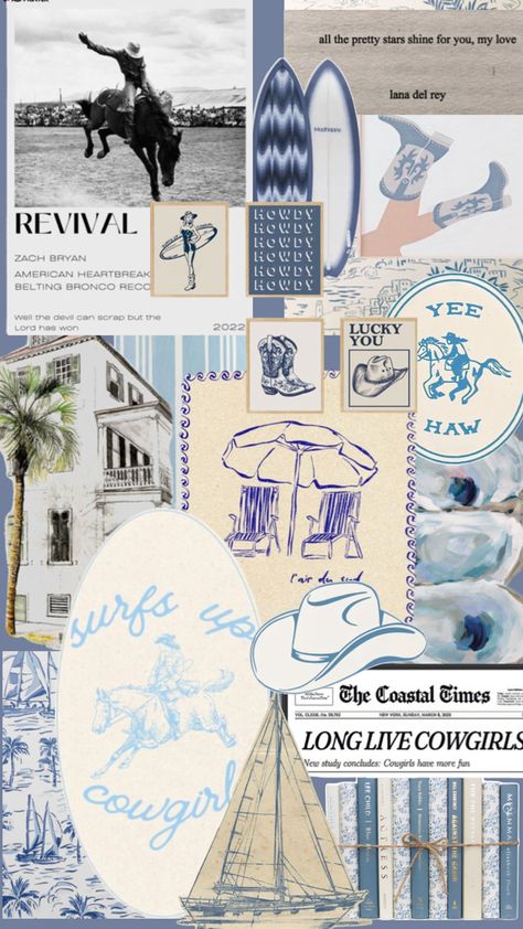 Coastal Cowboy Aesthetic Wallpaper, Coastal Cowgirl Wallpaper, Coastal Cowgirl Collage, Costal Granddaughter Collage, Coastal Collage Wallpaper, Coastal Cowgirl Graphic Design, Cowgirl Aesthetic, Dorm Room Inspiration, Summer Prints