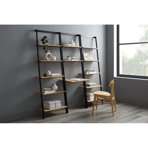 AllModern Macklin Leaning Desk | Wayfair Bamboo Shelves, Leaning Ladder Desk, Leaning Desk, Leaning Shelf, Ladder Desk, Leaning Ladder, Bamboo Shelf, Desk Size, Console Table Accessories