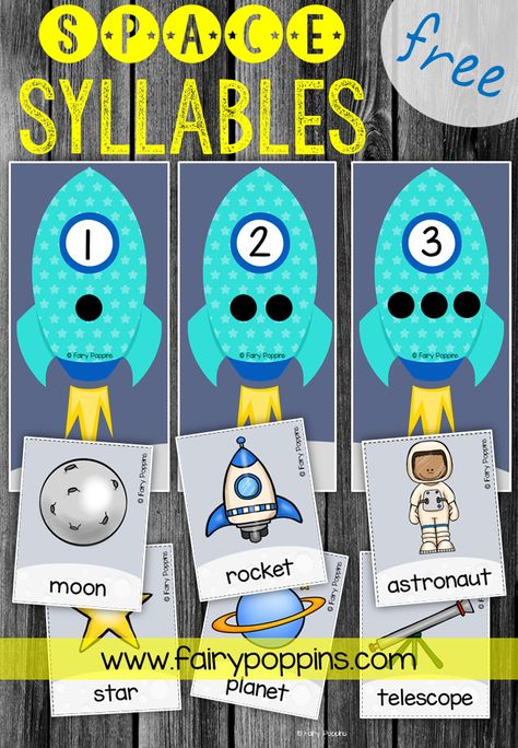 FREE activity to help kids practice syllables with a fun, hands on rocket learning activity for Kindergarten, 1st grade, 2nd grade Syllable Games, Syllables Activities, Space Preschool, Space Classroom, Outer Space Theme, Space Activities, Kindergarten Centers, Read And Write, Phonological Awareness