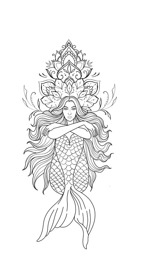 Meaningful Mother Tattoos, Mandala Sea Tattoo, Mermaid Mandala Tattoo, Butterfly Mandala Tattoo, Mermaid Mandala, Tattoo Main, Mermaid Tattoo Designs, Rose Drawing Tattoo, Floral Thigh Tattoos