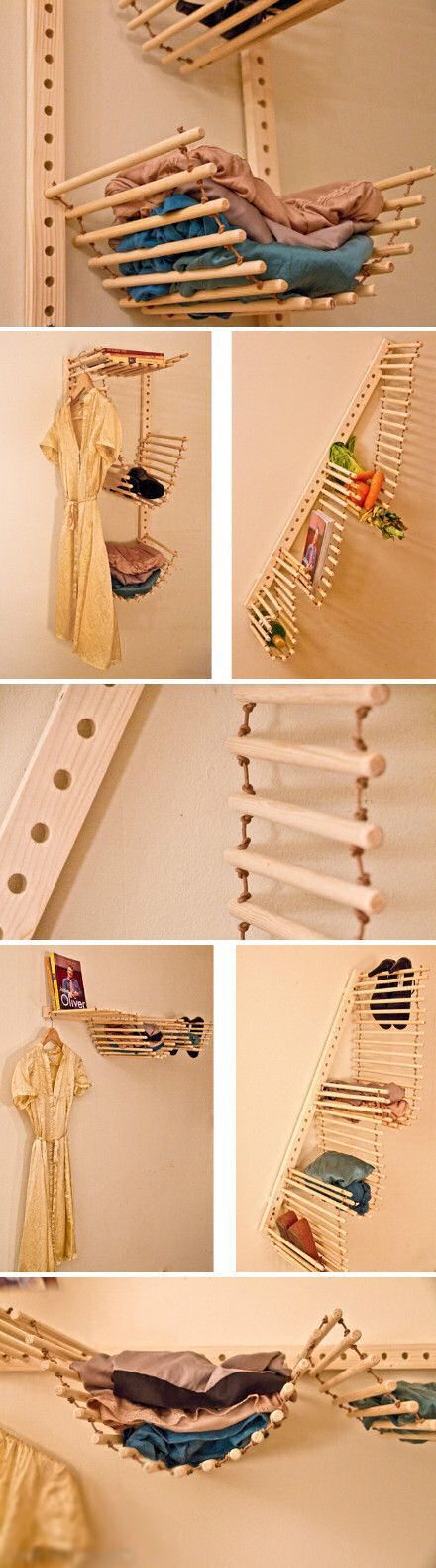 Laundry Ladder, Diy Laundry, Hanging Shelves, Room Organization, Room Diy, Getting Organized, Diy Art, Home Projects, The Wall