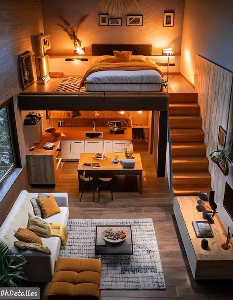 Mezzanine House, Tiny Home Designs, Loft Homes, Artist Couple, Male Bedroom Ideas, Minimalist Loft, Tiny Loft, Loft House Design, Loft Stairs