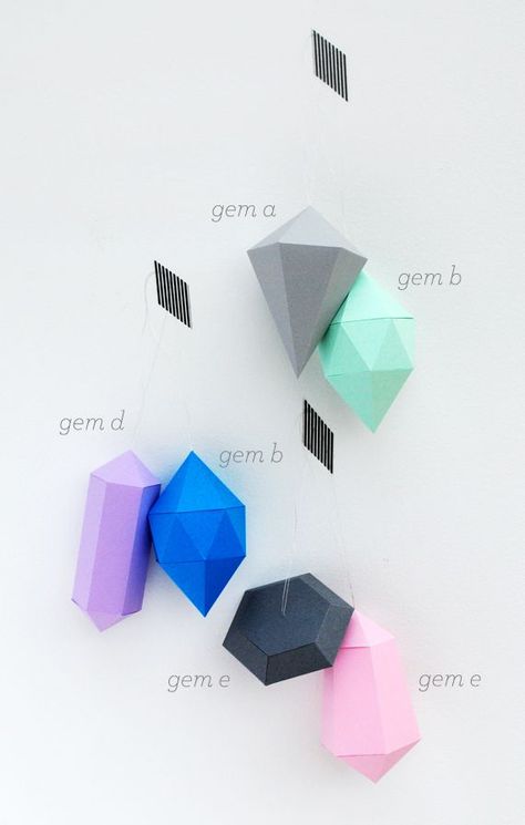 Paper gems // New templates (large & small!) Hanging Origami, 3d Templates, Folding Origami, Paper Folding, Origami Crafts, Kirigami, Origami Paper, Paper Projects, Diy Projects To Try